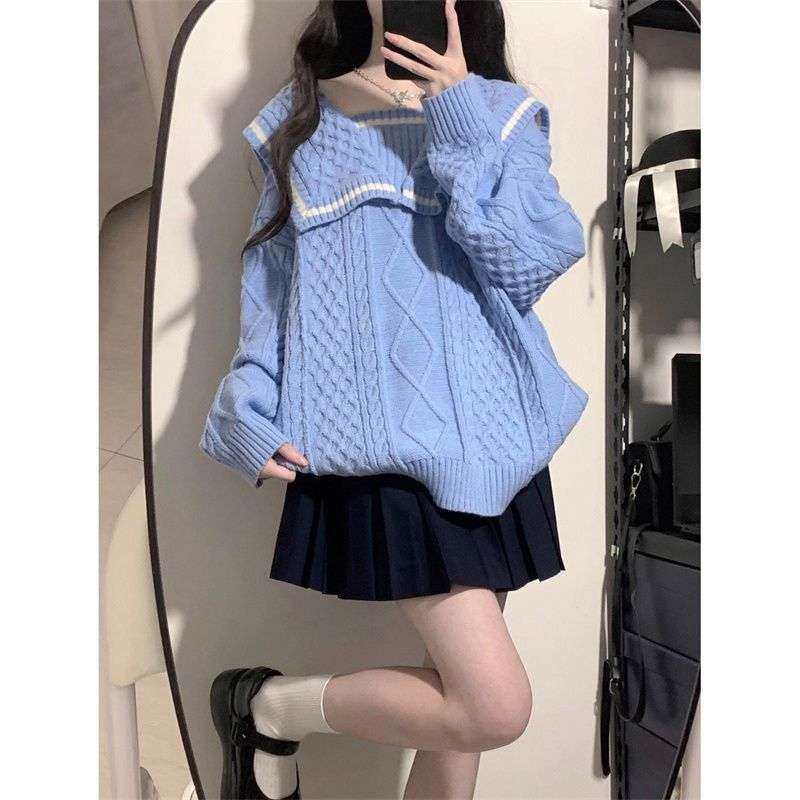セーラー服 セーラー風ケーブル編みニットセーター
