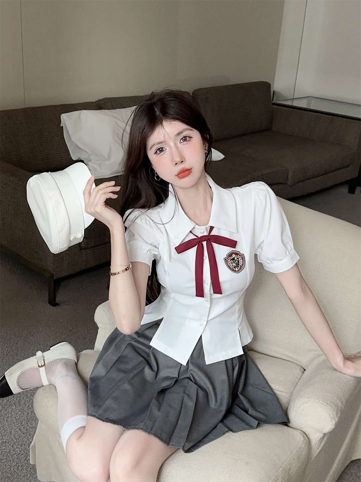 セーラー服 学園風 コスプレ衣装 白×グレー