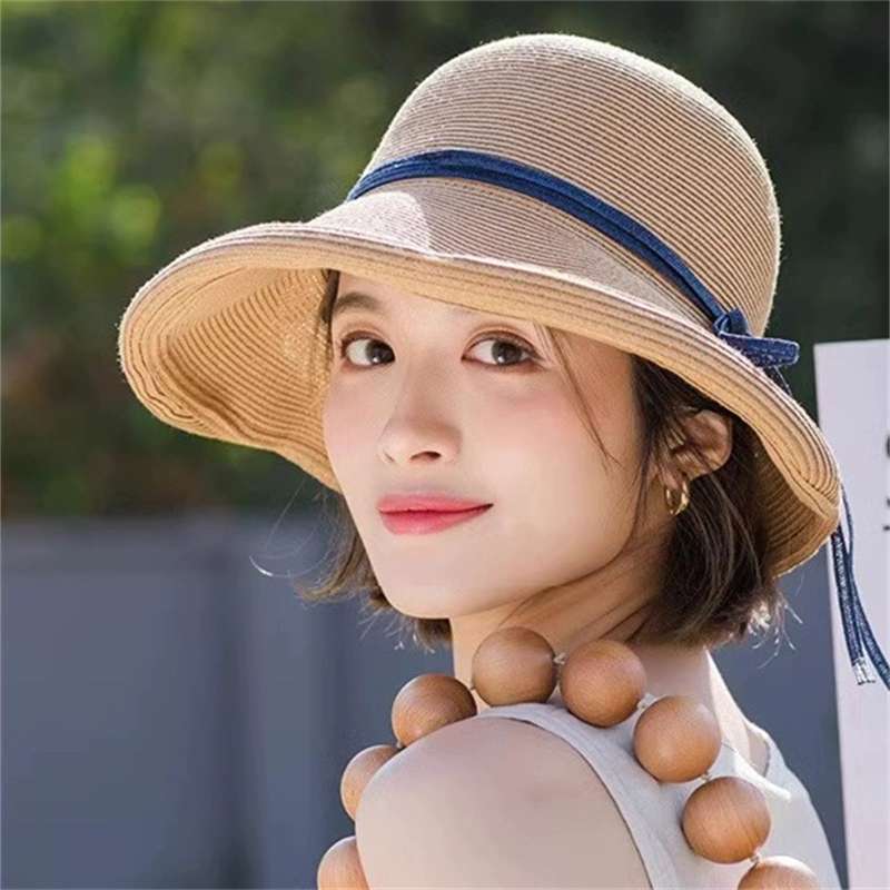 セーラー服 夏の日よけリボン付き麦わら帽子