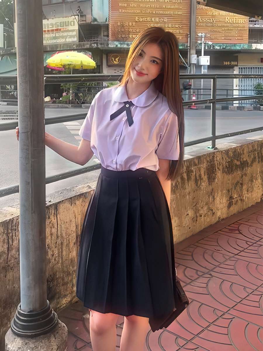 セーラー服 学生風半袖ブラウスとプリーツスカートセット