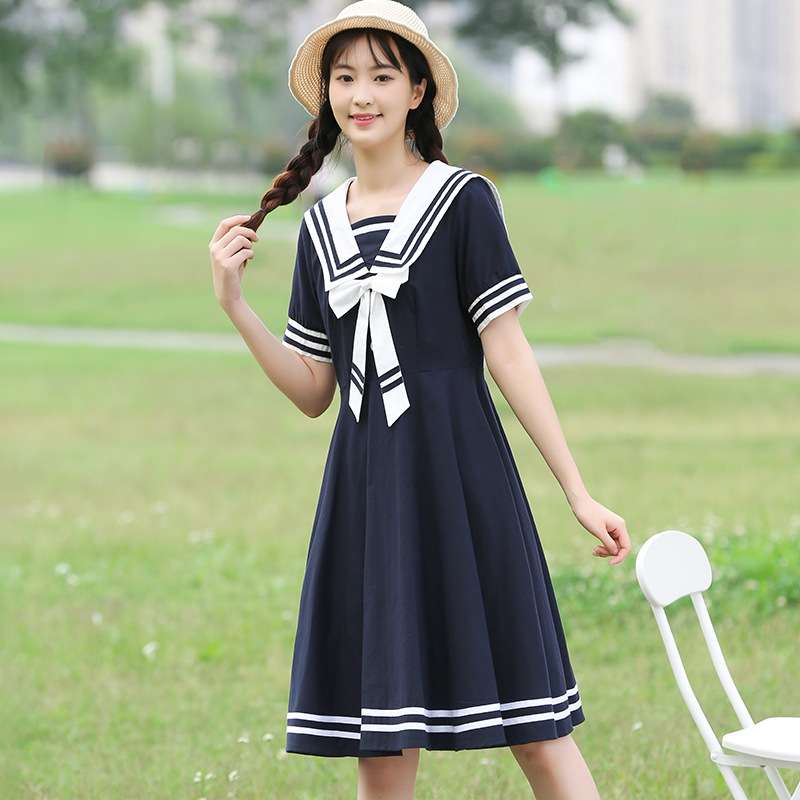 セーラー服 レトロ可愛い マリン風 セーラーカラー ワンピース