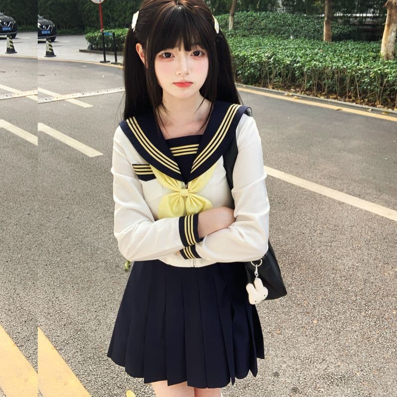 セーラー服 伝統的な襟ライン 長袖セーラートップス