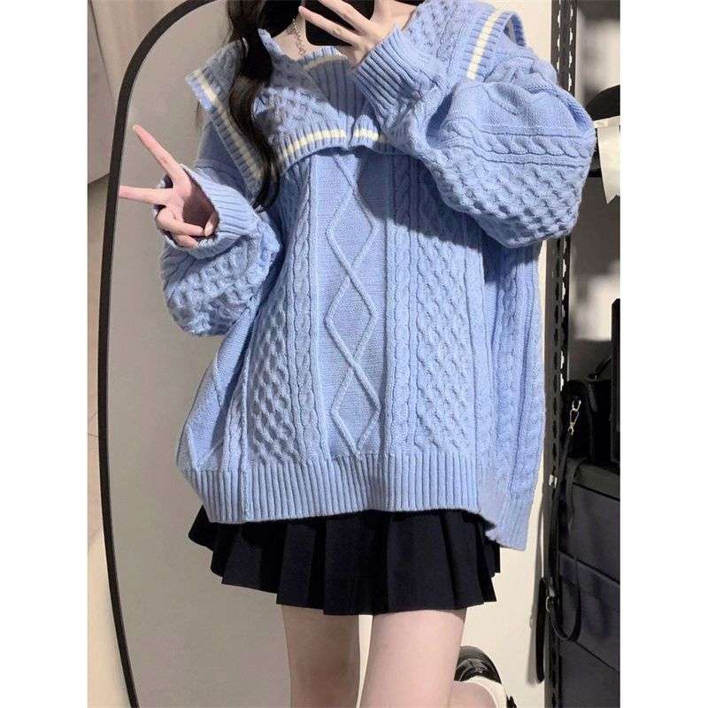 セーラー服 セーラー風ケーブル編みニットセーター