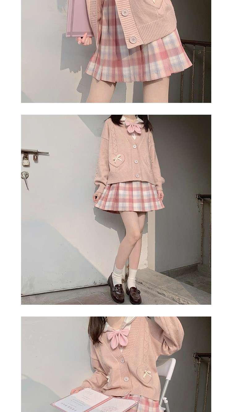 セーラー服 ハート刺繍リボン付きセーラー風カーディガン