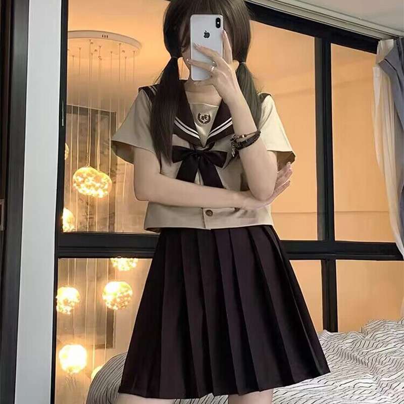 セーラー服 クラシック風セーラー襟半袖スクールトップス