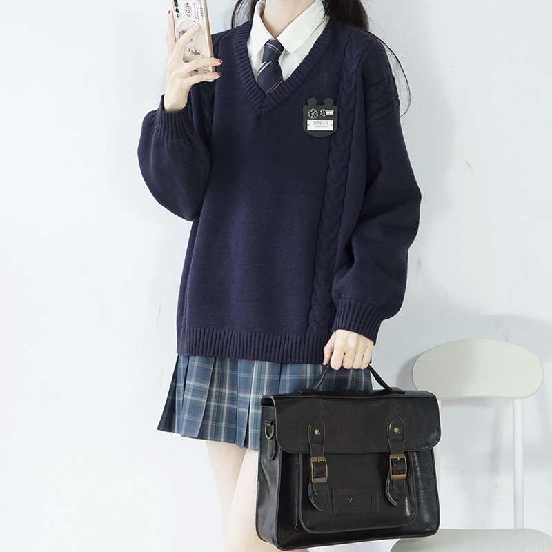 セーラー服 学生風Vネックセーター 制服風ニット