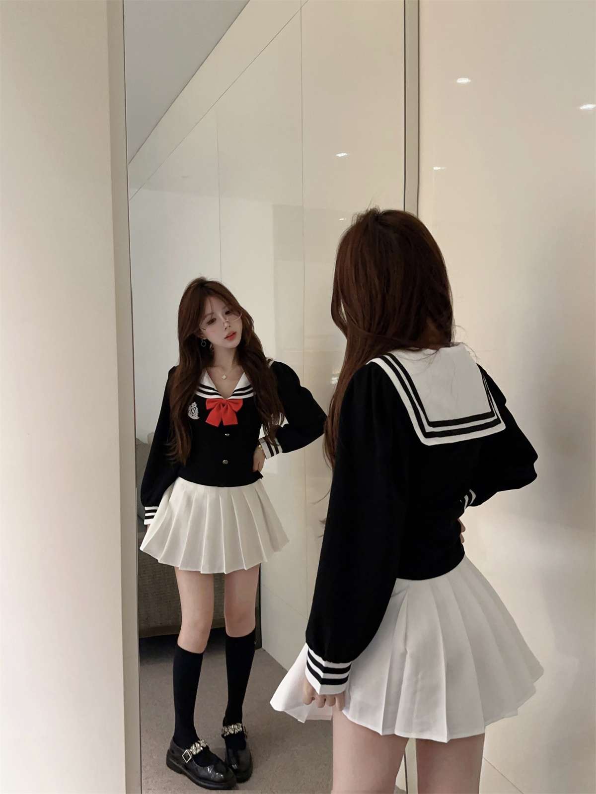 セーラー服 学院風 コスプレ衣装 赤リボン付き