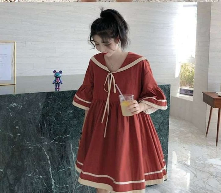 セーラー服 甘めセーラー襟フレアワンピース