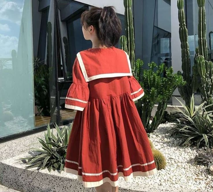 セーラー服 甘めセーラー襟フレアワンピース
