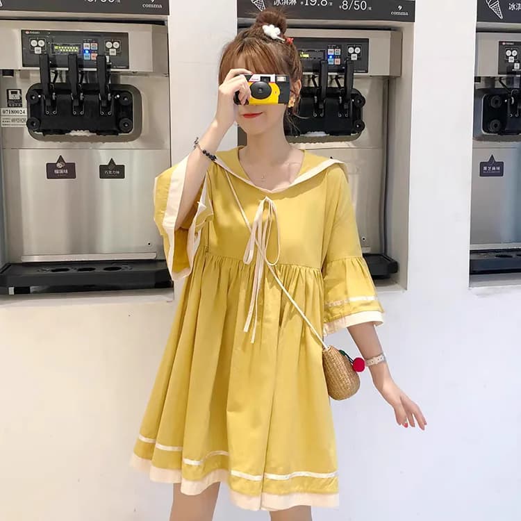 セーラー服 セーラー襟フリル袖リボンワンピース