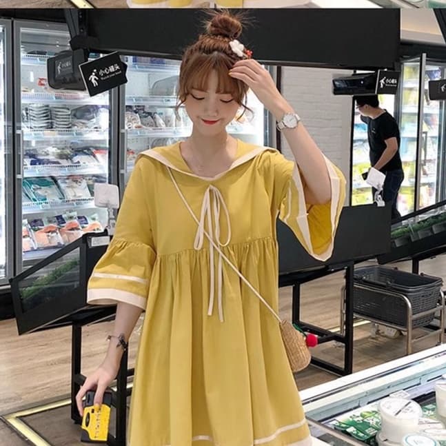セーラー服 セーラー襟フリル袖リボンワンピース