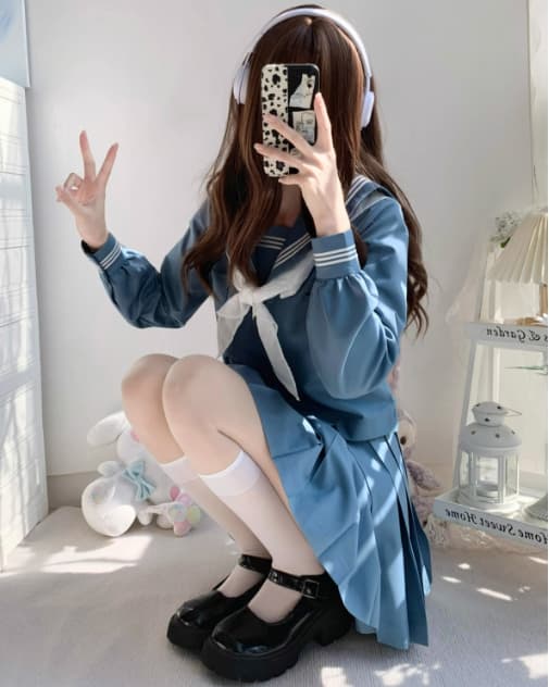 セーラー服 清楚可愛いブルー 制服セット
