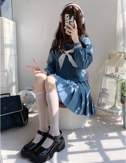 セーラー服 清楚可愛いブルー 制服セット