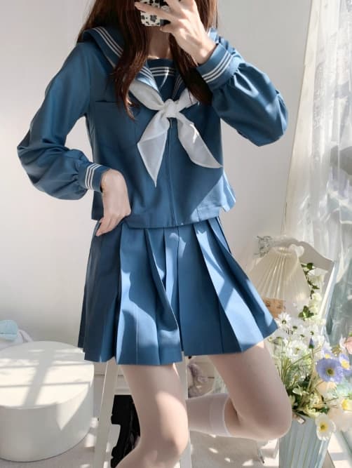 セーラー服 清楚可愛いブルー 制服セット