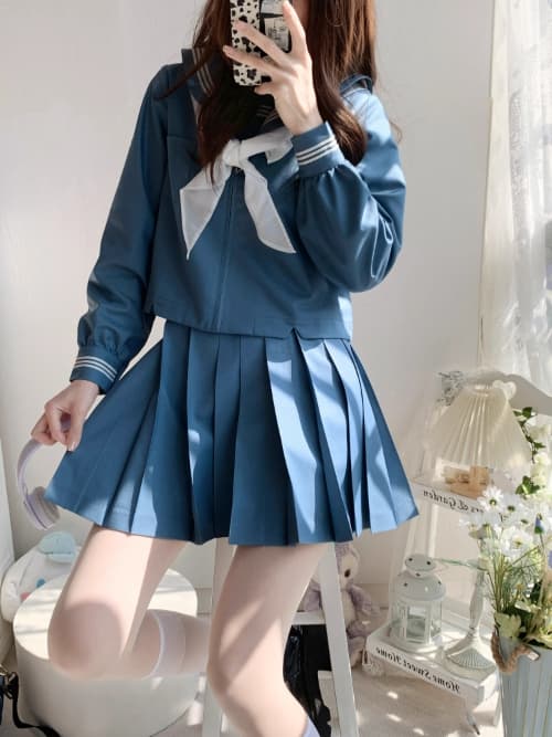 セーラー服 清楚可愛いブルー 制服セット