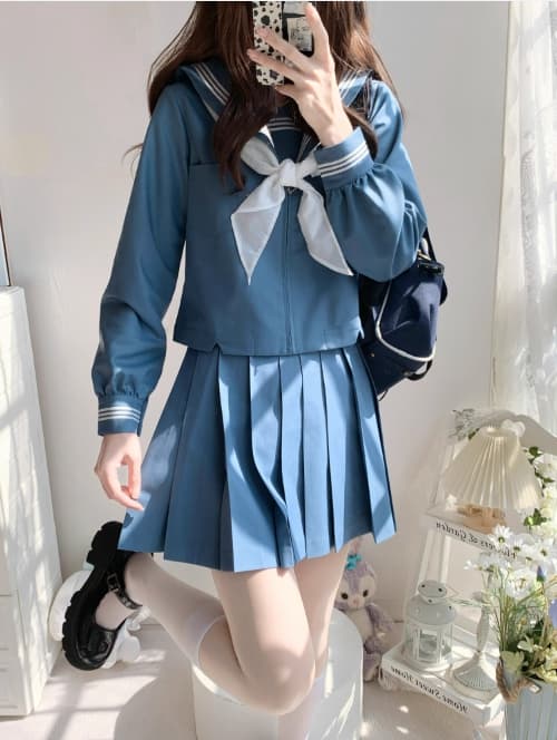 セーラー服 清楚可愛いブルー 制服セット