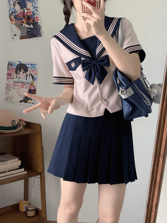 セーラー服 清楚可愛いピンク×ネイビー 制服風