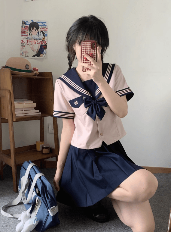 セーラー服 清楚可愛いピンク×ネイビー 制服風