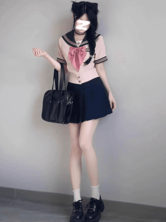 セーラー服 ピンク×紺 リボン付き セット