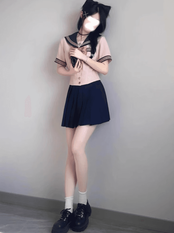 セーラー服 ピンク×紺 リボン付き セット
