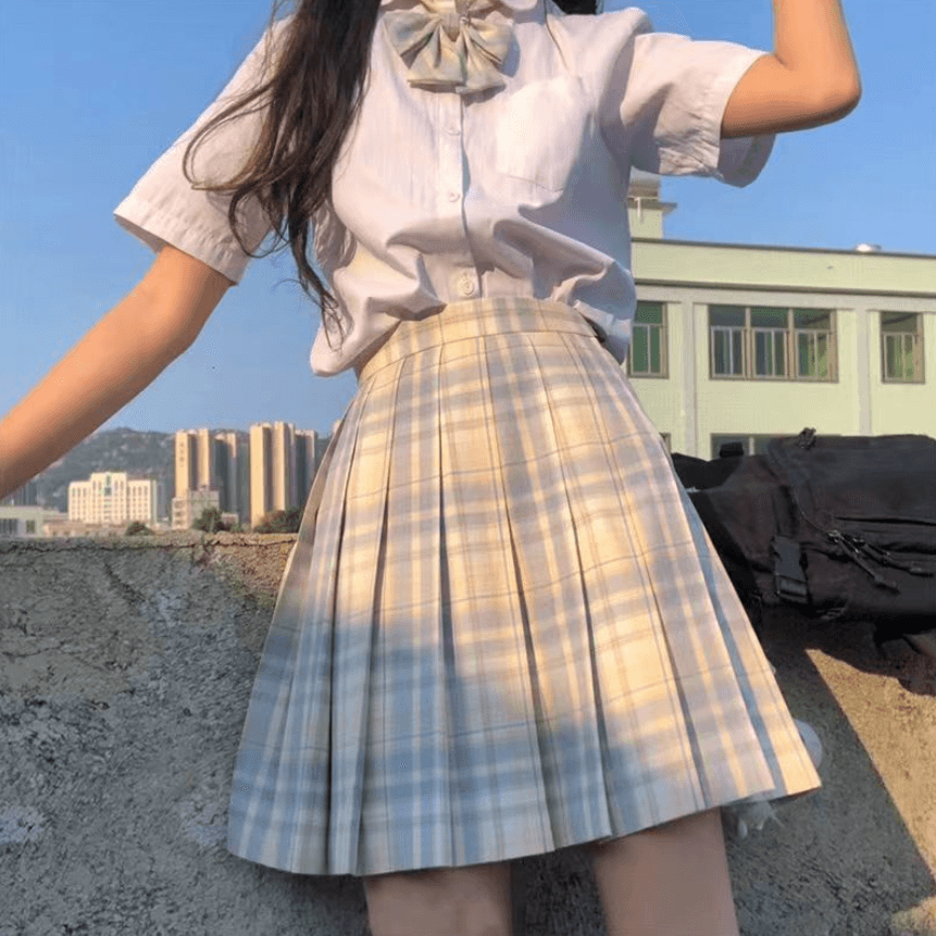 セーラー服 パステルカラー チェック柄プリーツスカート制服セット