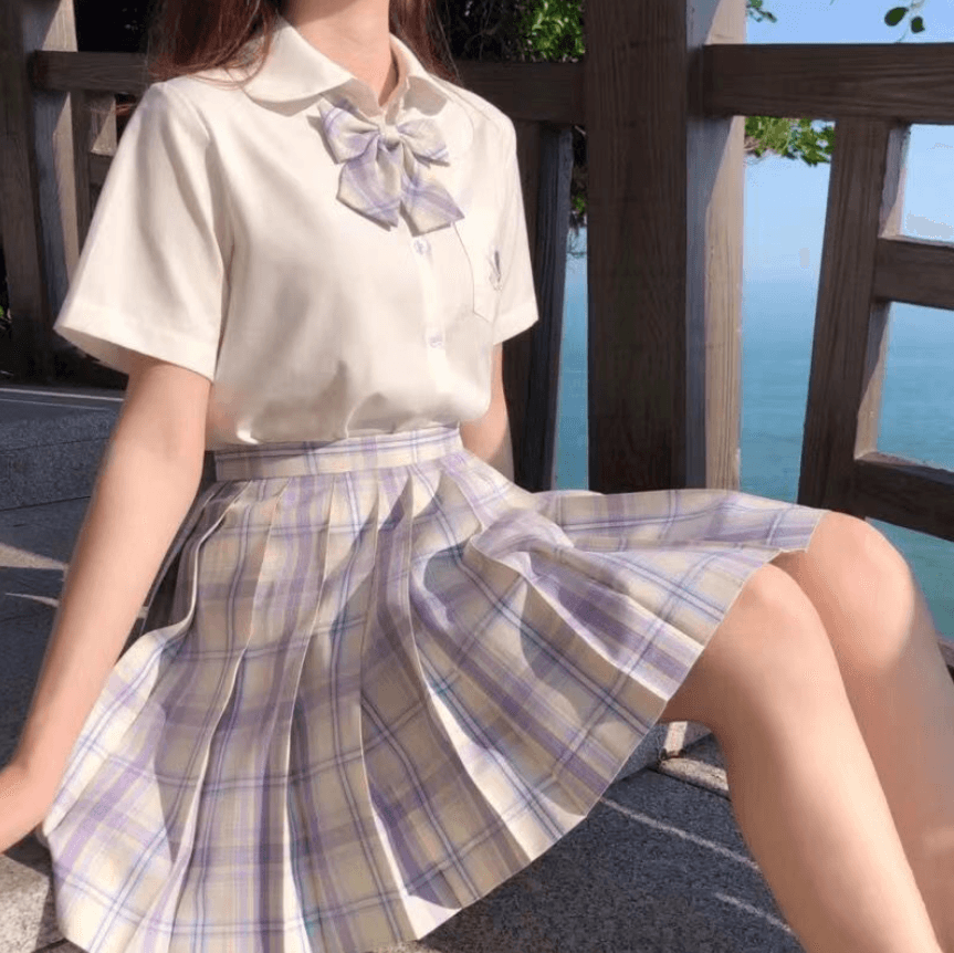 セーラー服 パステルカラー チェック柄プリーツスカート制服セット
