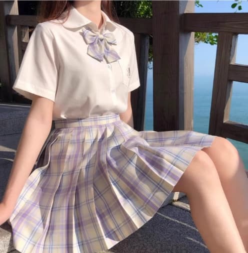 セーラー服 パステルカラー チェック柄プリーツスカート制服セット