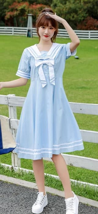 セーラー服 レトロ可愛い紺色セーラーカラーワンピース