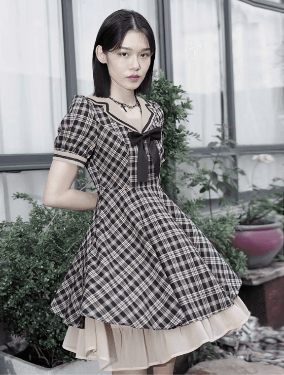 セーラー服 ゴシックロリータ風 チェック柄セーラーワンピース