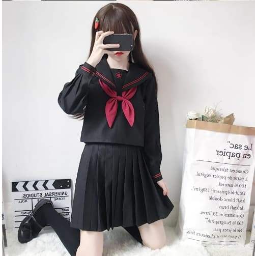 セーラー服 モダンセーラー風制服 黒×赤リボン