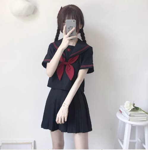 セーラー服 モダンセーラー風制服 黒×赤リボン