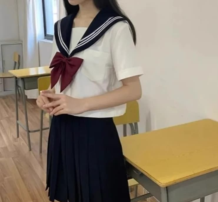 セーラー服 クラシック風 白×紺 リボン付き