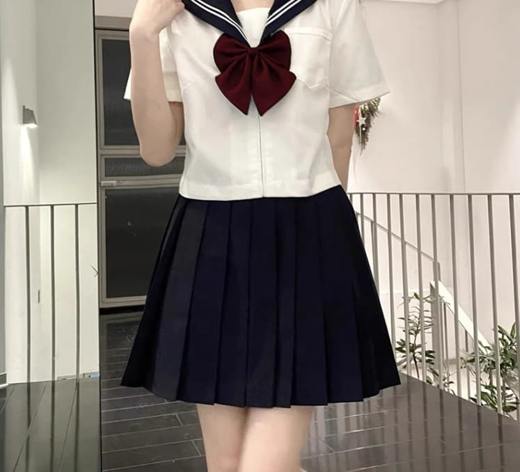 セーラー服 クラシック風 白×紺 リボン付き
