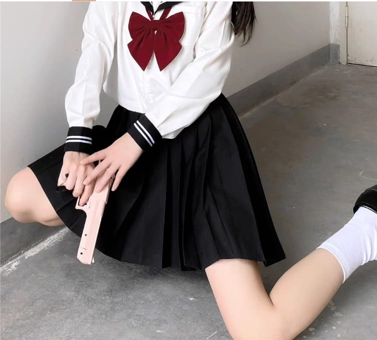 セーラー服 クラシック風 白×紺 リボン付き