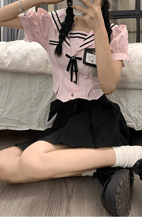 セーラー服 ピンク×ブラック セーラー風制服セット