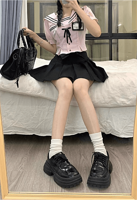 セーラー服 ピンク×ブラック セーラー風制服セット