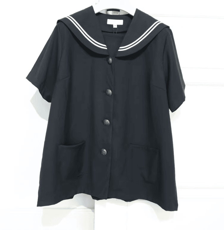 セーラー服 クラシック 黒色半袖トップス