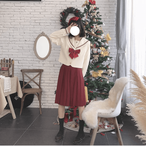 セーラー服 クリスマスカラーの学園風セーラーコーデセット