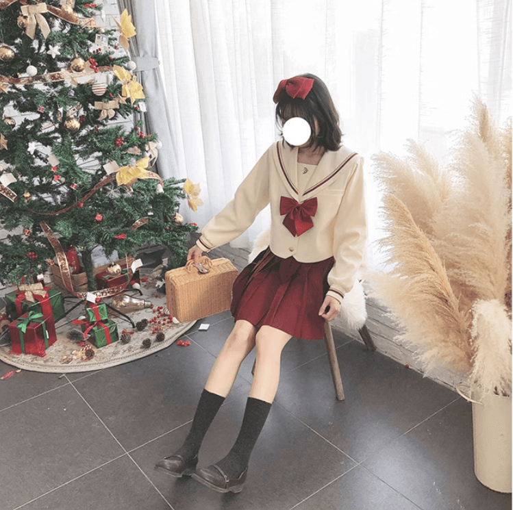 セーラー服 クリスマスカラーの学園風セーラーコーデセット