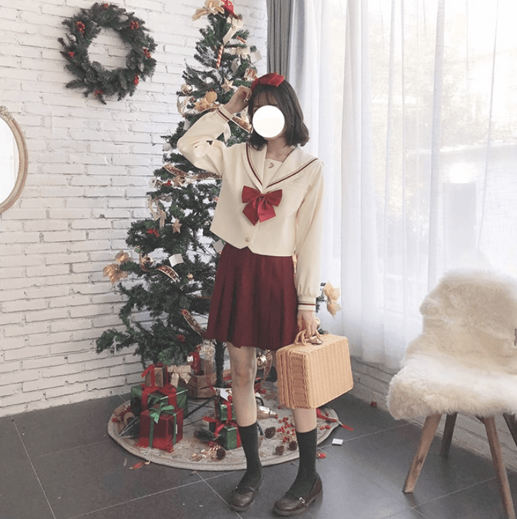 セーラー服 クリスマスカラーの学園風セーラーコーデセット