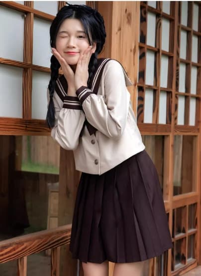 セーラー服 清純風 トップス 長袖ブラウス