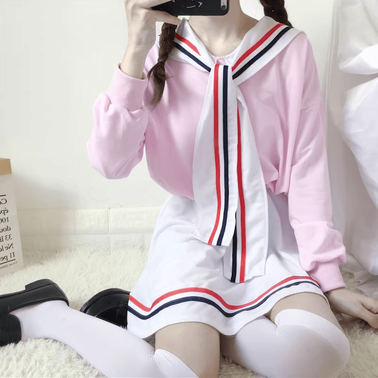 セーラー服 ピンクセーラー襟リボン付き スクールコーデセット