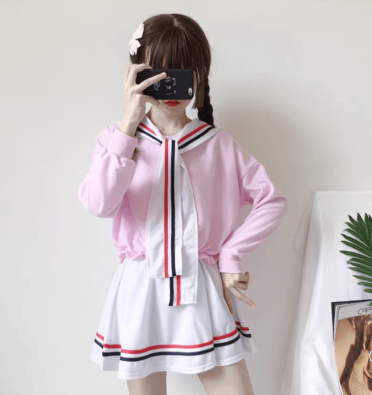 セーラー服 ピンクセーラー襟リボン付き スクールコーデセット