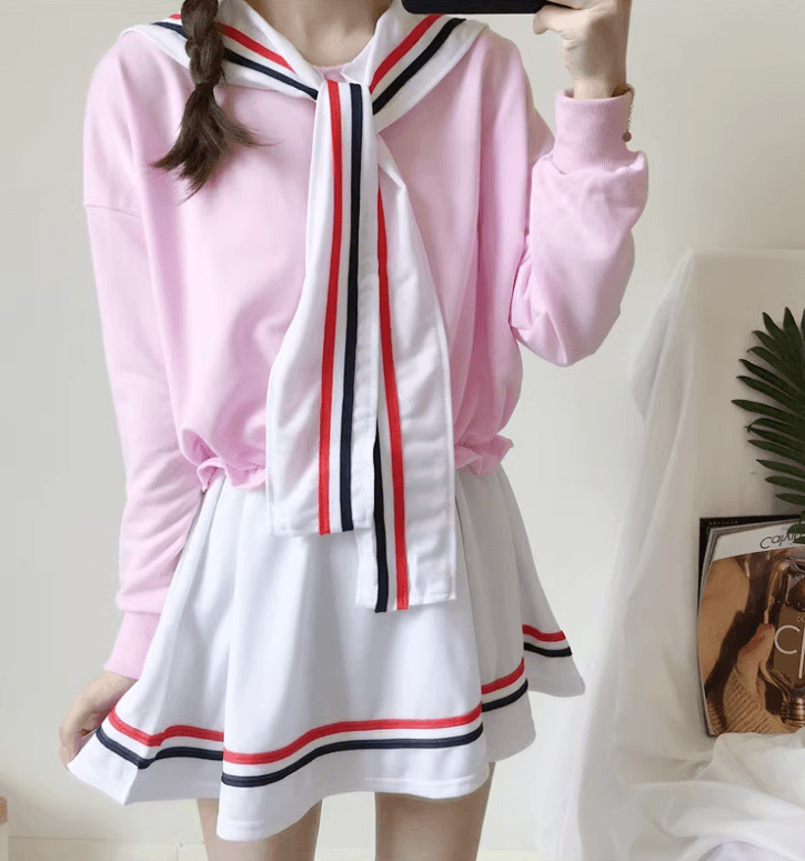 セーラー服 ピンクセーラー襟リボン付き スクールコーデセット