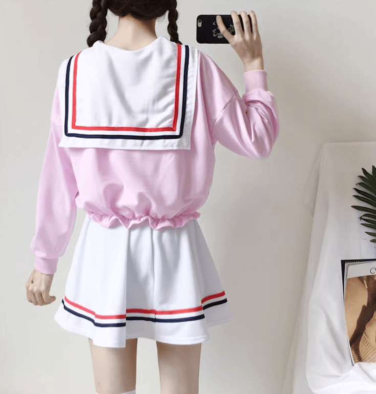 セーラー服 ピンクセーラー襟リボン付き スクールコーデセット