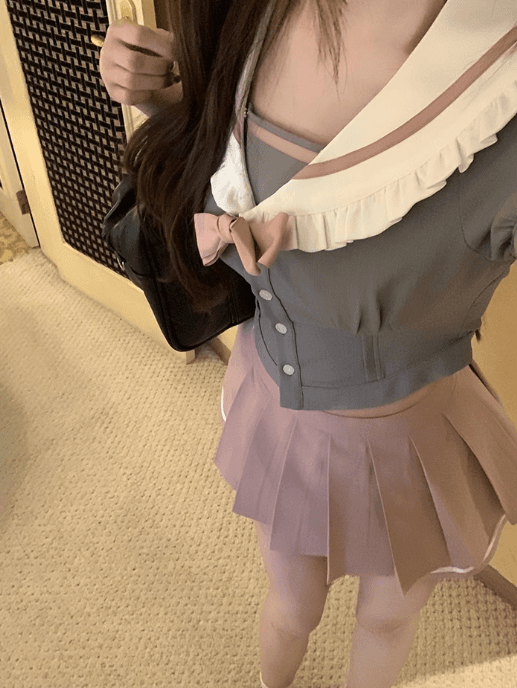 セーラー服 甘めグレーセーラーカラー 半袖トップス