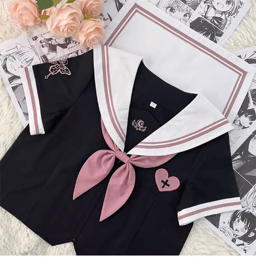 セーラー服 ゴシック風 ピンクアクセント制服セット