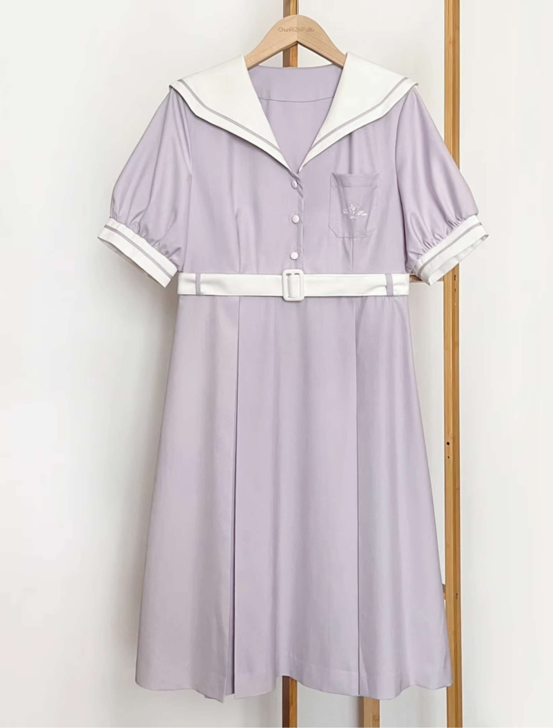セーラー服 パステルカラー リボン付きワンピース制服
