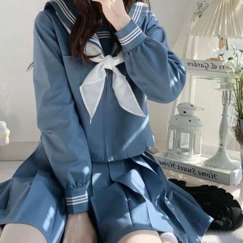セーラー服 清楚可愛いブルー 制服セット