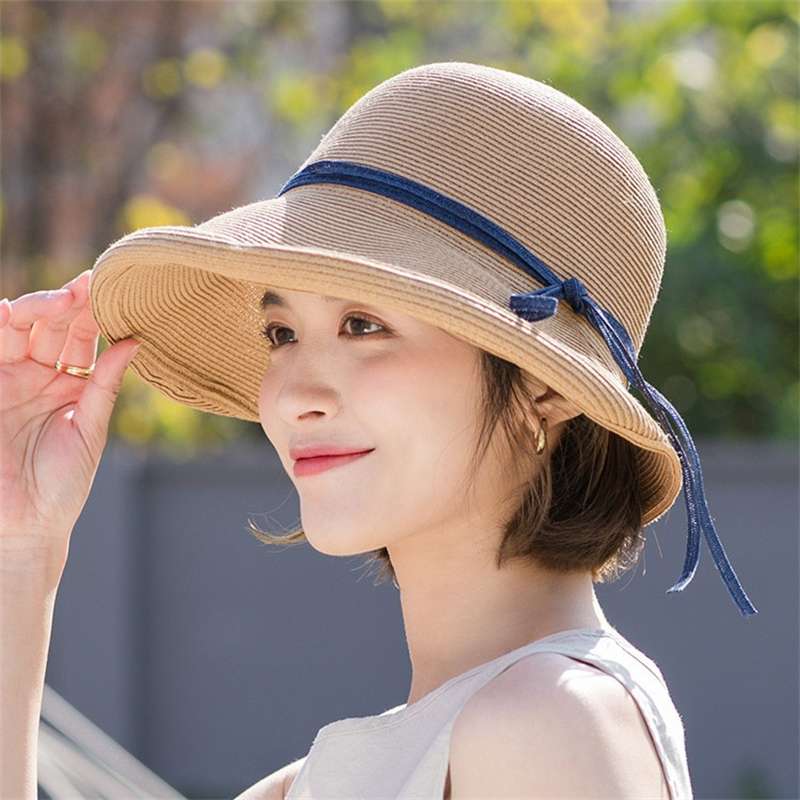 セーラー服 夏の日よけリボン付き麦わら帽子